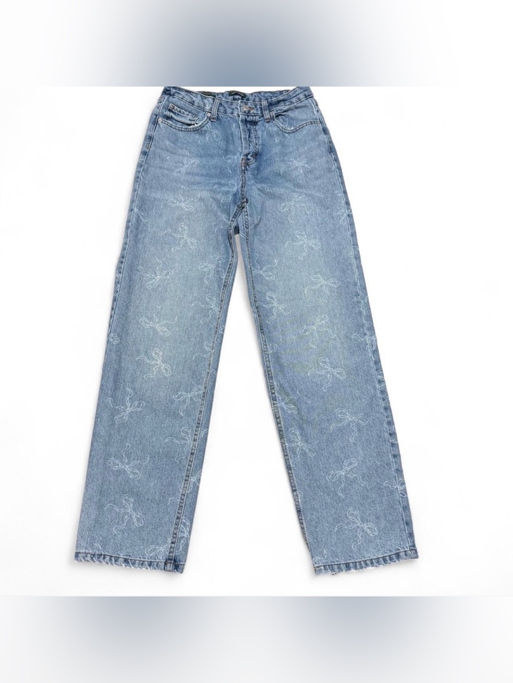 Wild Fable High-Rise Straight Leg Light Wash Bow Ribbon Print Jeans Size 6